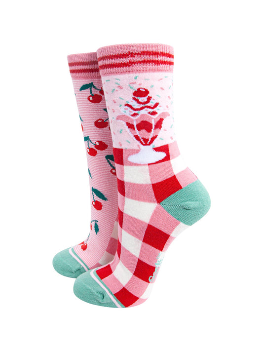 Cherry-Ice-Cream-Sundae-Combed-Cotton-Odd-Socks-in-Pink-Mannequin