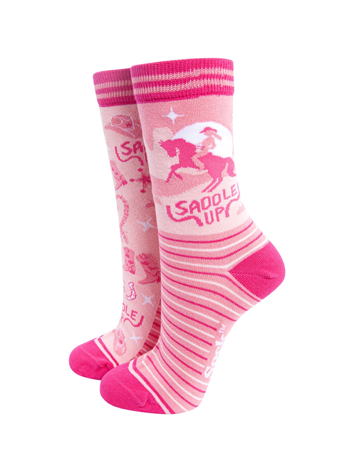 Saddle-Up-Horse-Combed-Cotton-Odd-Socks-in-Pink-Mannequin