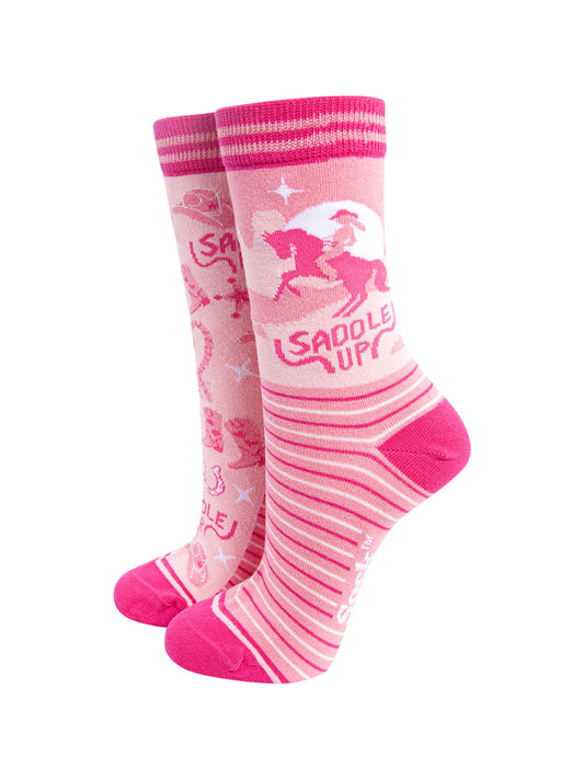Saddle-Up-Horse-Combed-Cotton-Odd-Socks-in-Pink-Mannequin