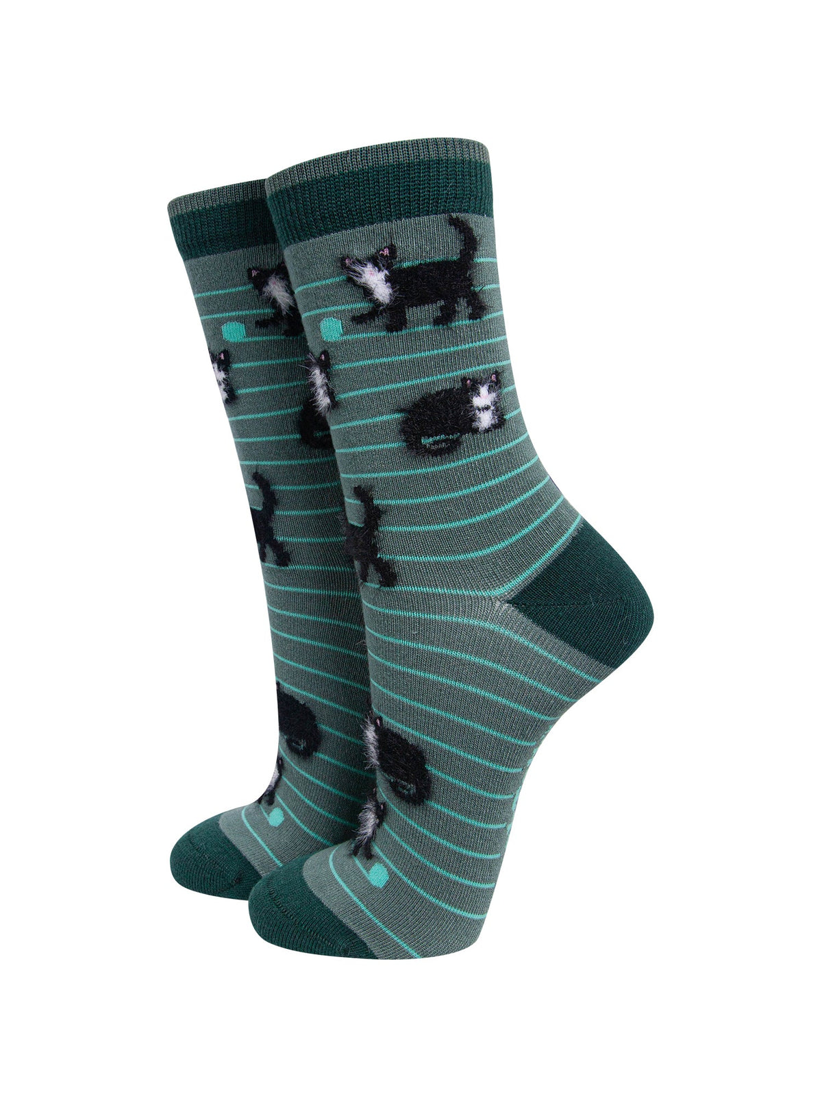 Green-Cat-Women's-Fluffy-Bamboo-Socks-On-Mannequin