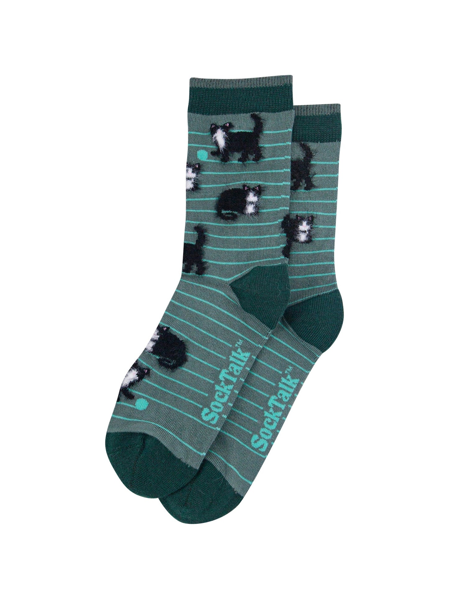 Green-Cat-Women's-Fluffy-Bamboo-Socks-Laid-Flat