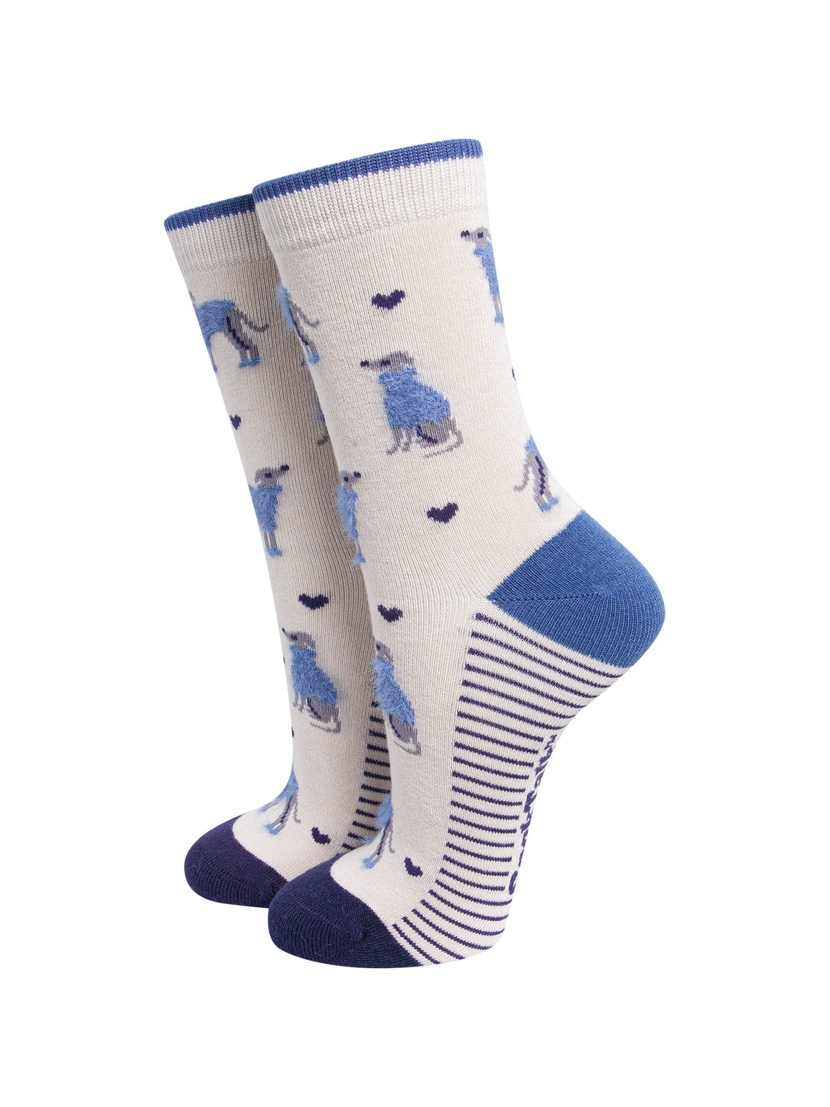 Greyhound-Bamboo-Fluffy-Socks-in-Cream-On-Mannequin