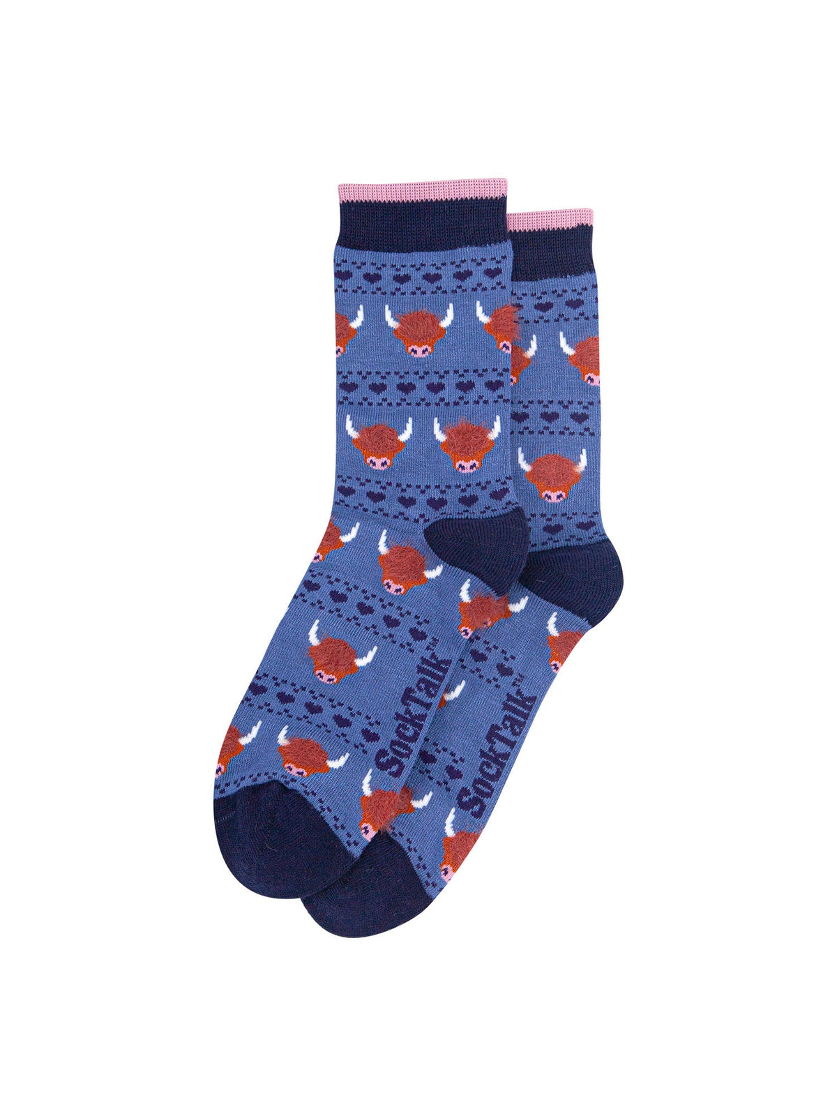 Highland-Cow-Fluffy-Bamboo-Crew-Socks-Christmas-Cracker-Gift-Box-in-Blue