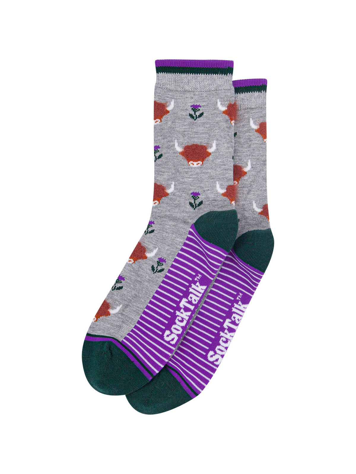 Grey-Highland-Cow-Women's-Fluffy-Bamboo-Socks-Laid-Flat