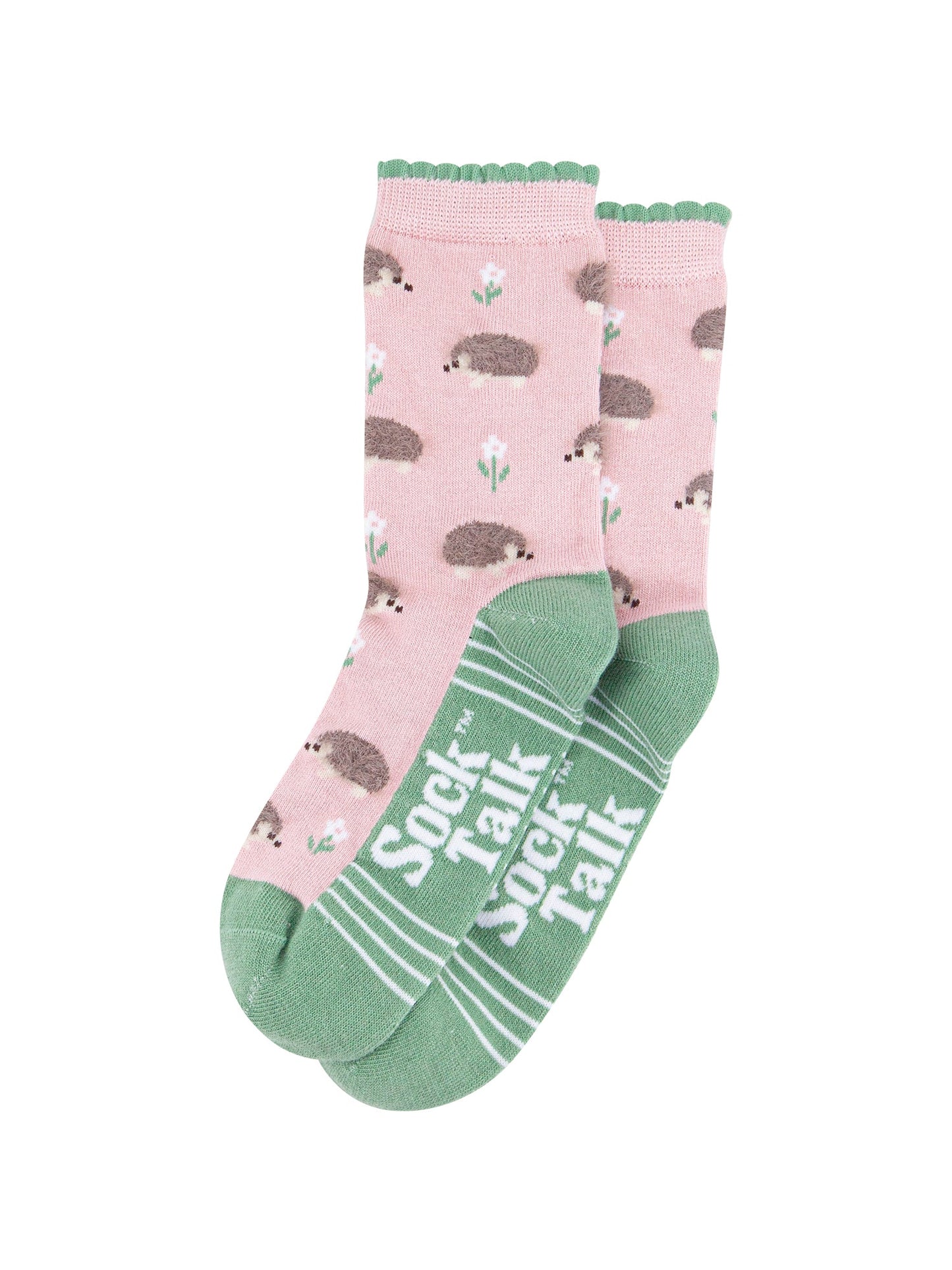 Hedgehog-Floral-Fluffy-Bamboo-Socks-in-Pink-Lying-Flat