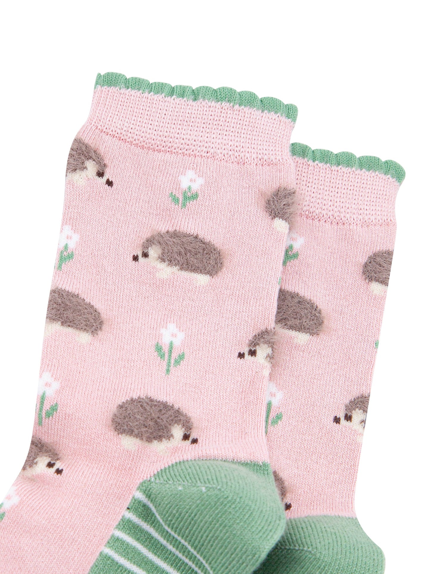 Hedgehog-Floral-Fluffy-Bamboo-Socks-in-Pink-Closeup