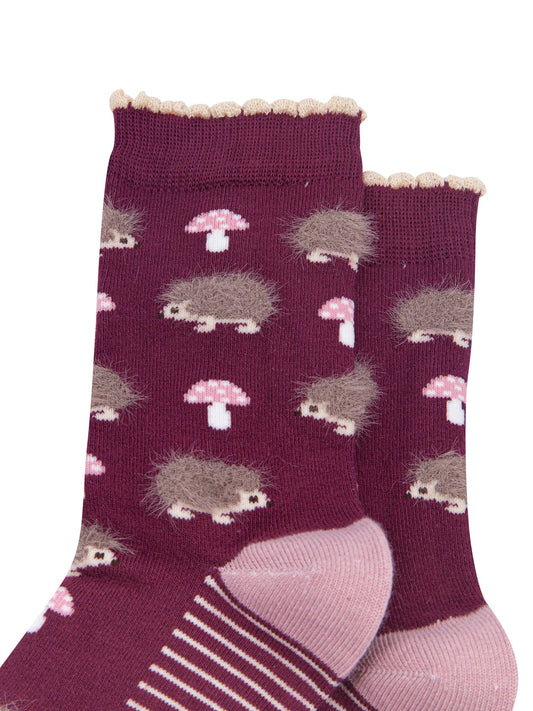 Berry-Hedgehog-Women's-Fluffy-Bamboo-Socks-Close-Up