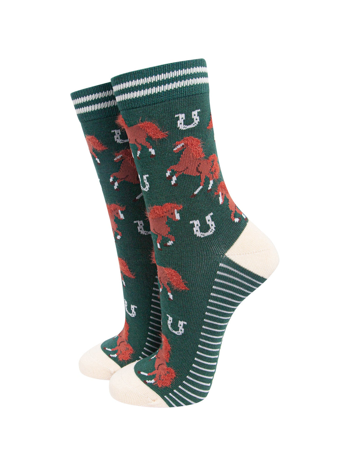Green-Horse-Women's-Fluffy-Bamboo-Socks-On-Mannequin