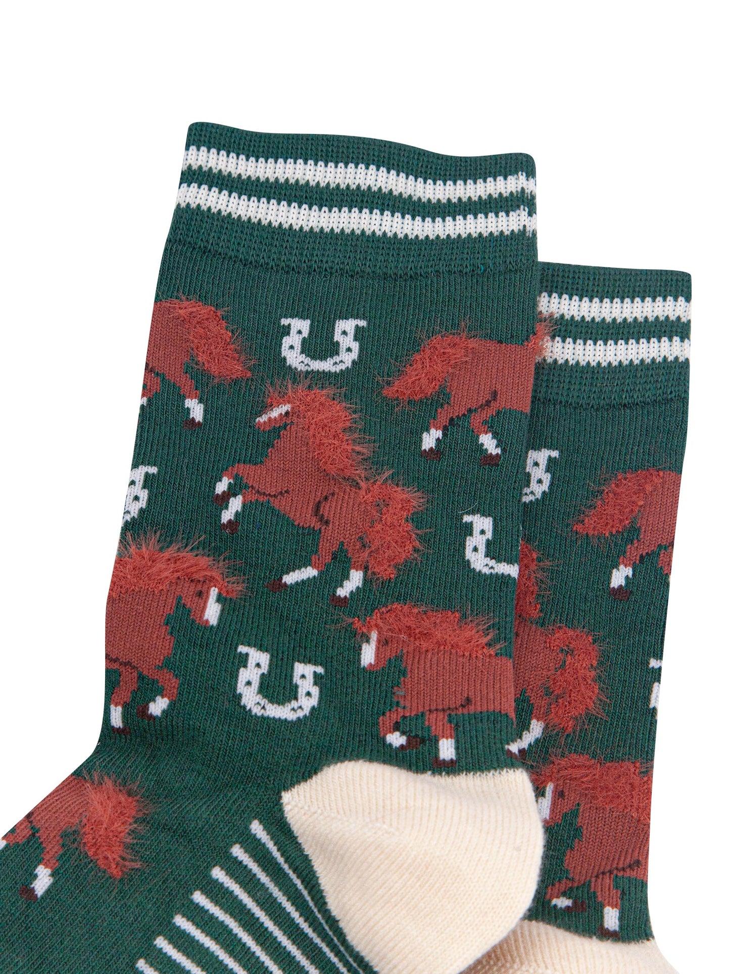 Green-Horse-Women's-Fluffy-Bamboo-Socks-Close-Up