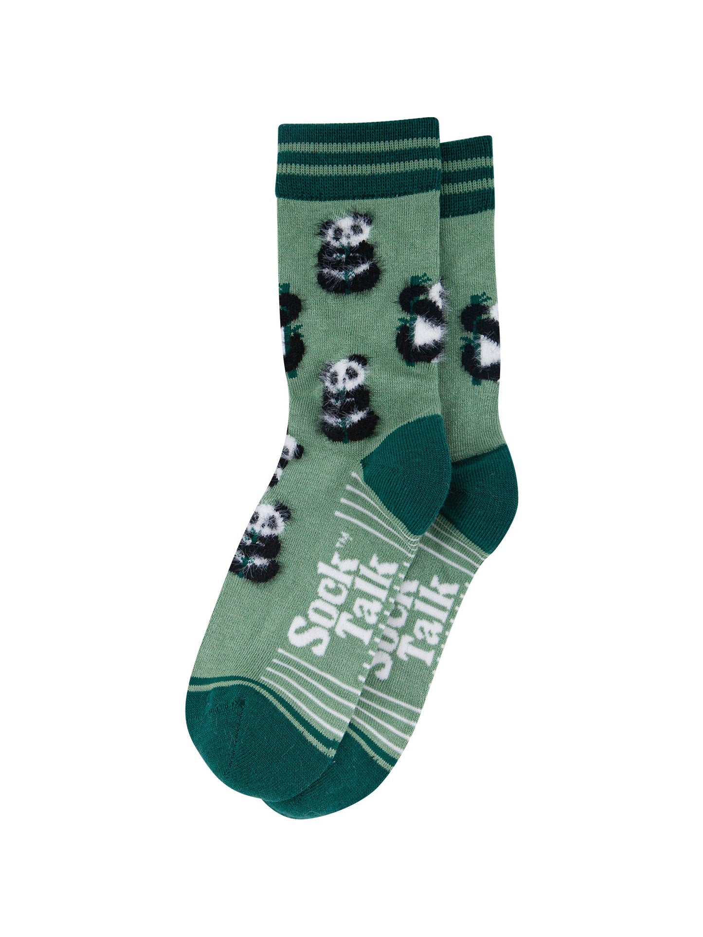 Panda-Fluffy-Bamboo-Socks-in-Green-Lying-Flat
