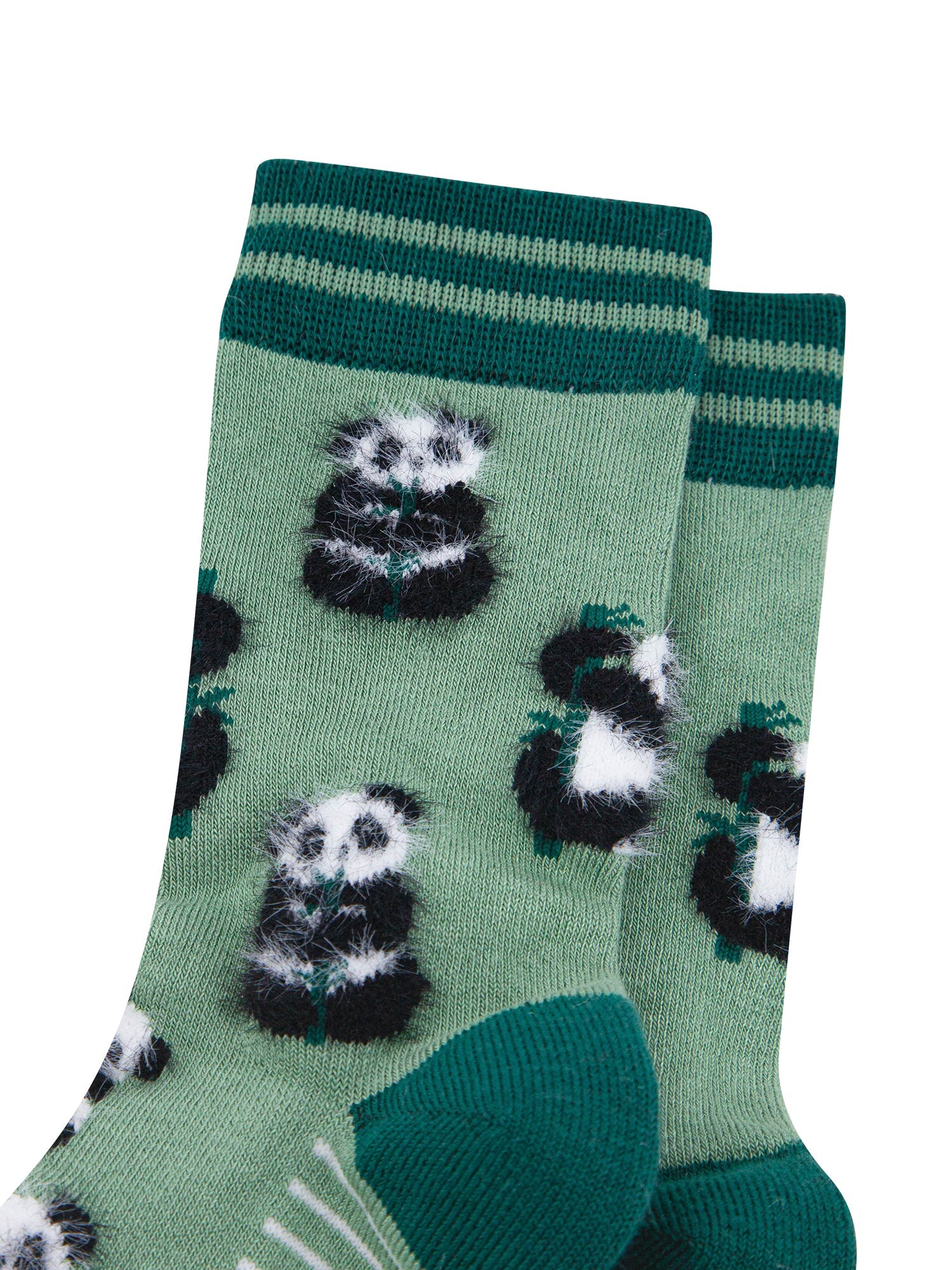 Panda-Fluffy-Bamboo-Socks-in-Green-Closeup