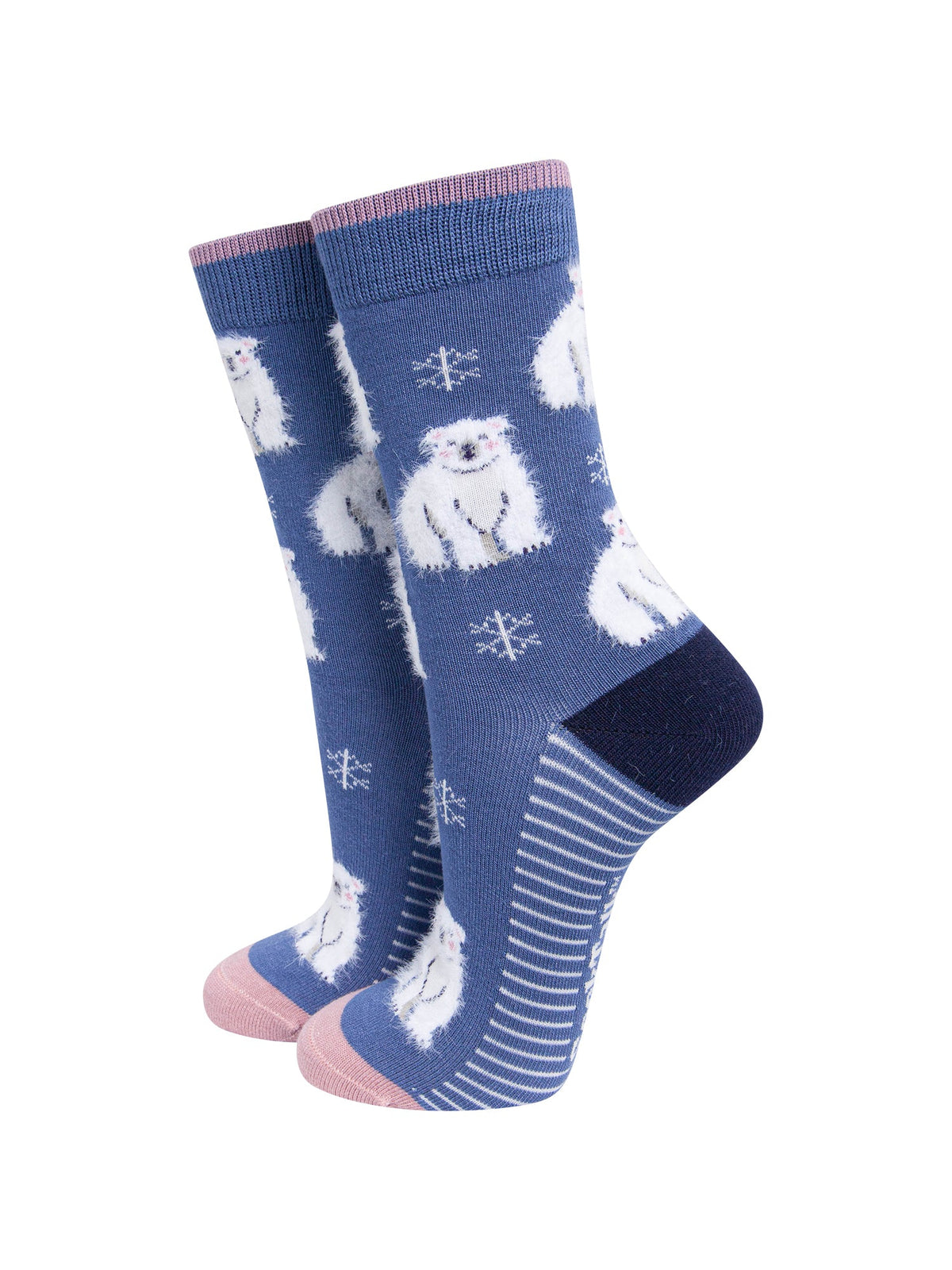 Polar-Bear-Bamboo-Fluffy-Socks-in-Denim-Blue-On-Mannequin