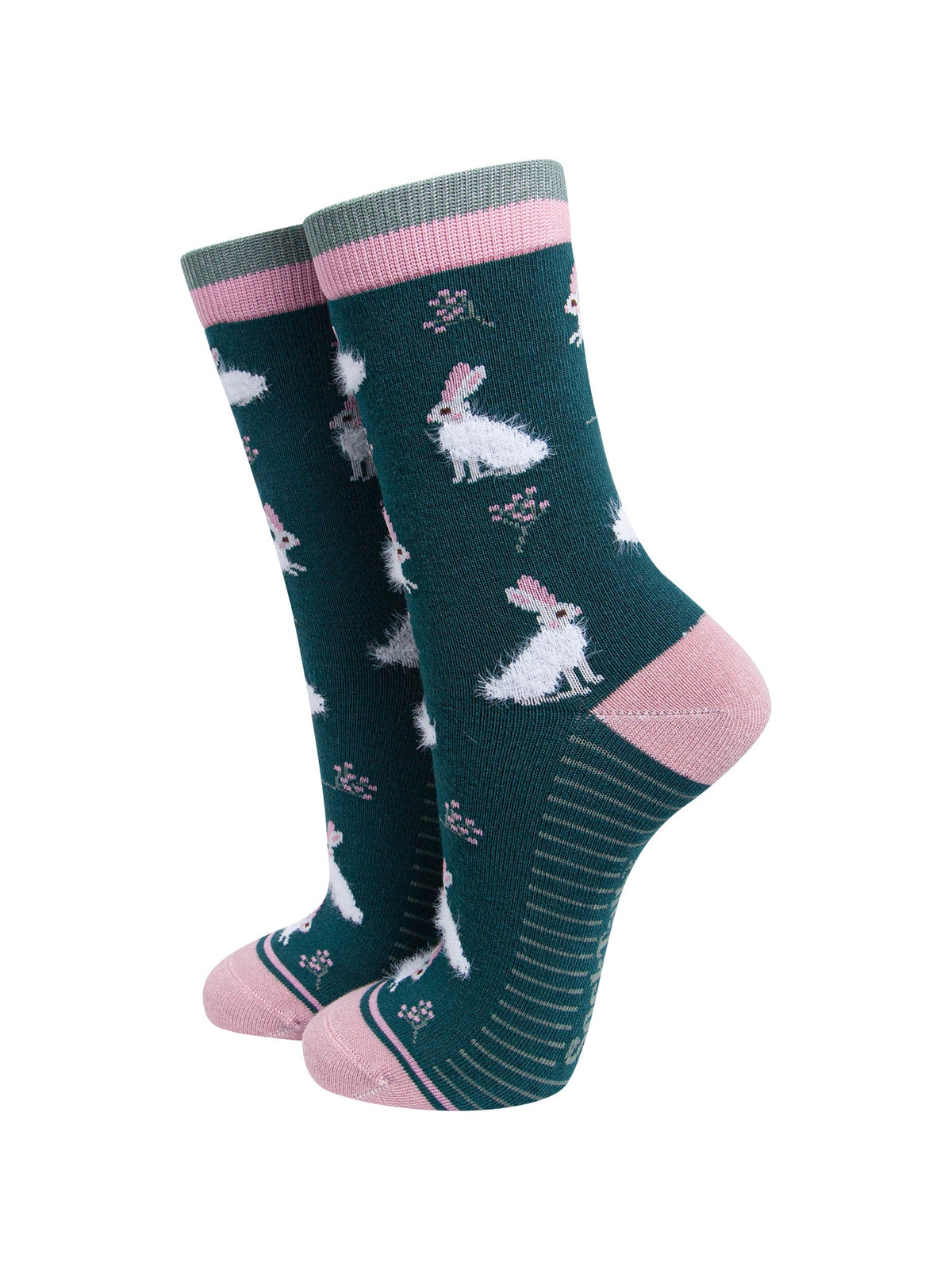 Rabbit-Bamboo-Fluffy-Socks-in-Forest-Green-On-Mannequin