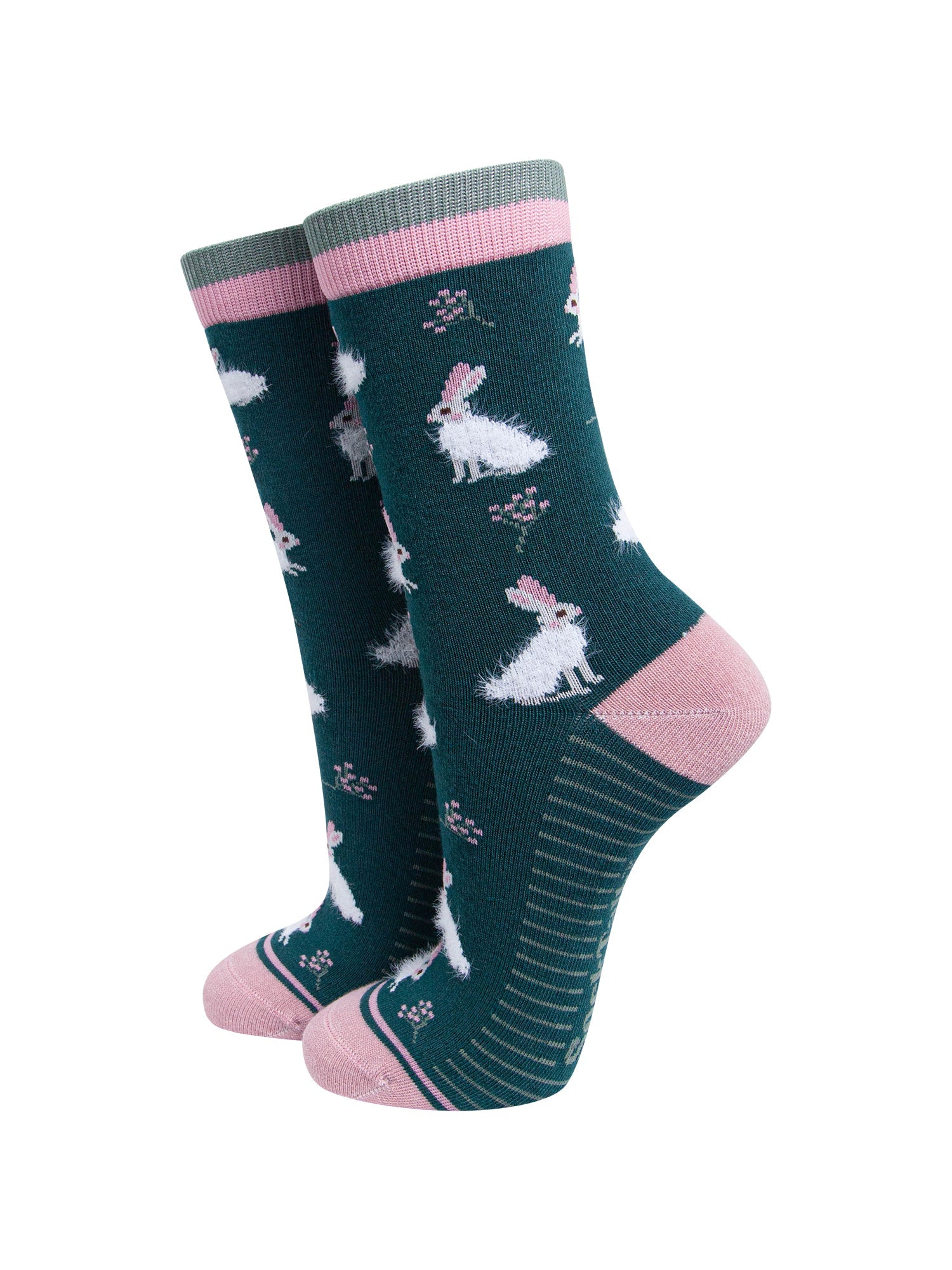 Rabbit-Bamboo-Fluffy-Socks-in-Forest-Green-On-Mannequin