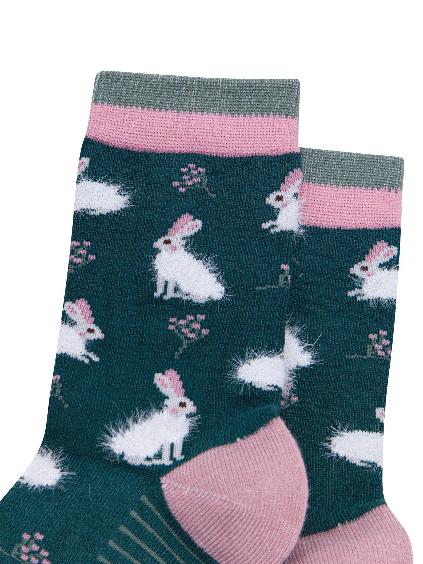 Rabbit-Bamboo-Fluffy-Socks-in-Forest-Green-Close-Up