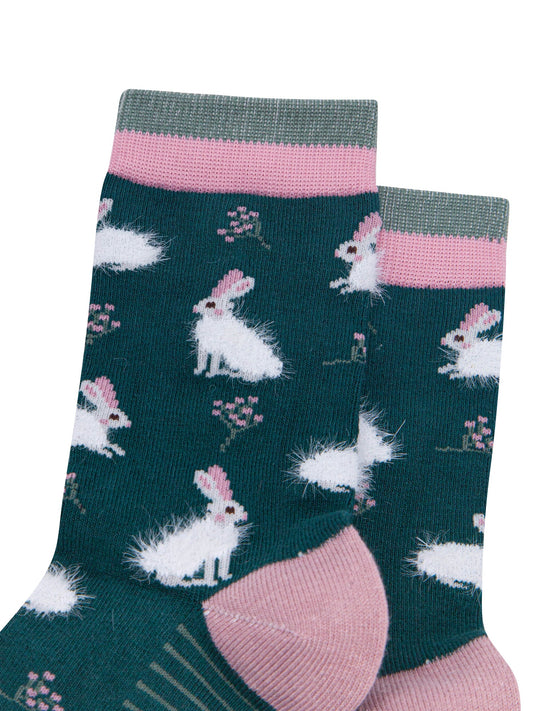 Rabbit-Bamboo-Fluffy-Socks-in-Forest-Green-Close-Up