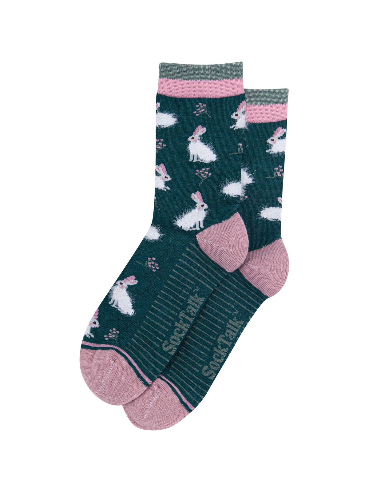 Rabbit-Bamboo-Fluffy-Socks-in-Forest-Green-Laid-Flat
