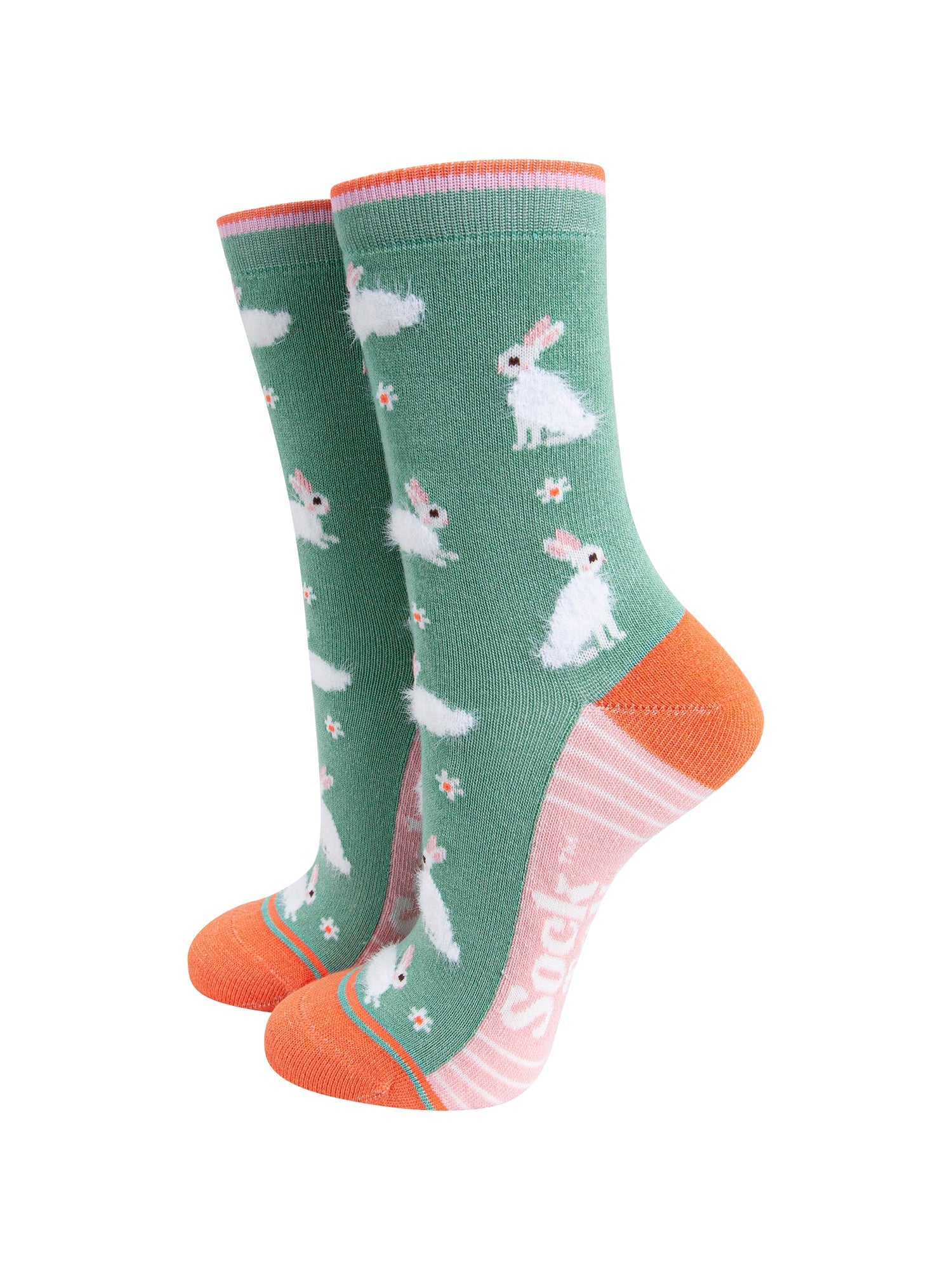 Bunny-Rabbit-Floral-Fluffy-Bamboo-Socks-in-Green-Mannequin