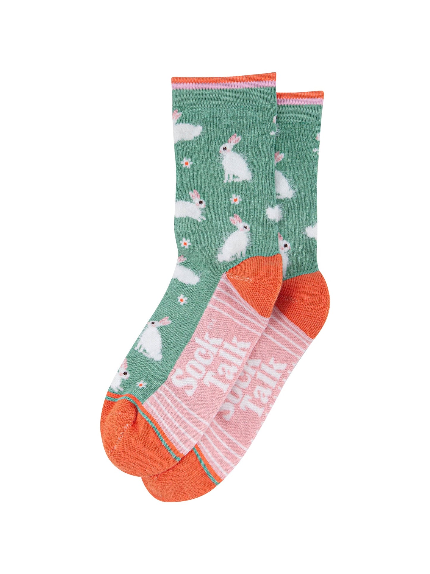 Bunny-Rabbit-Floral-Fluffy-Bamboo-Socks-in-Green-Lying-Flat