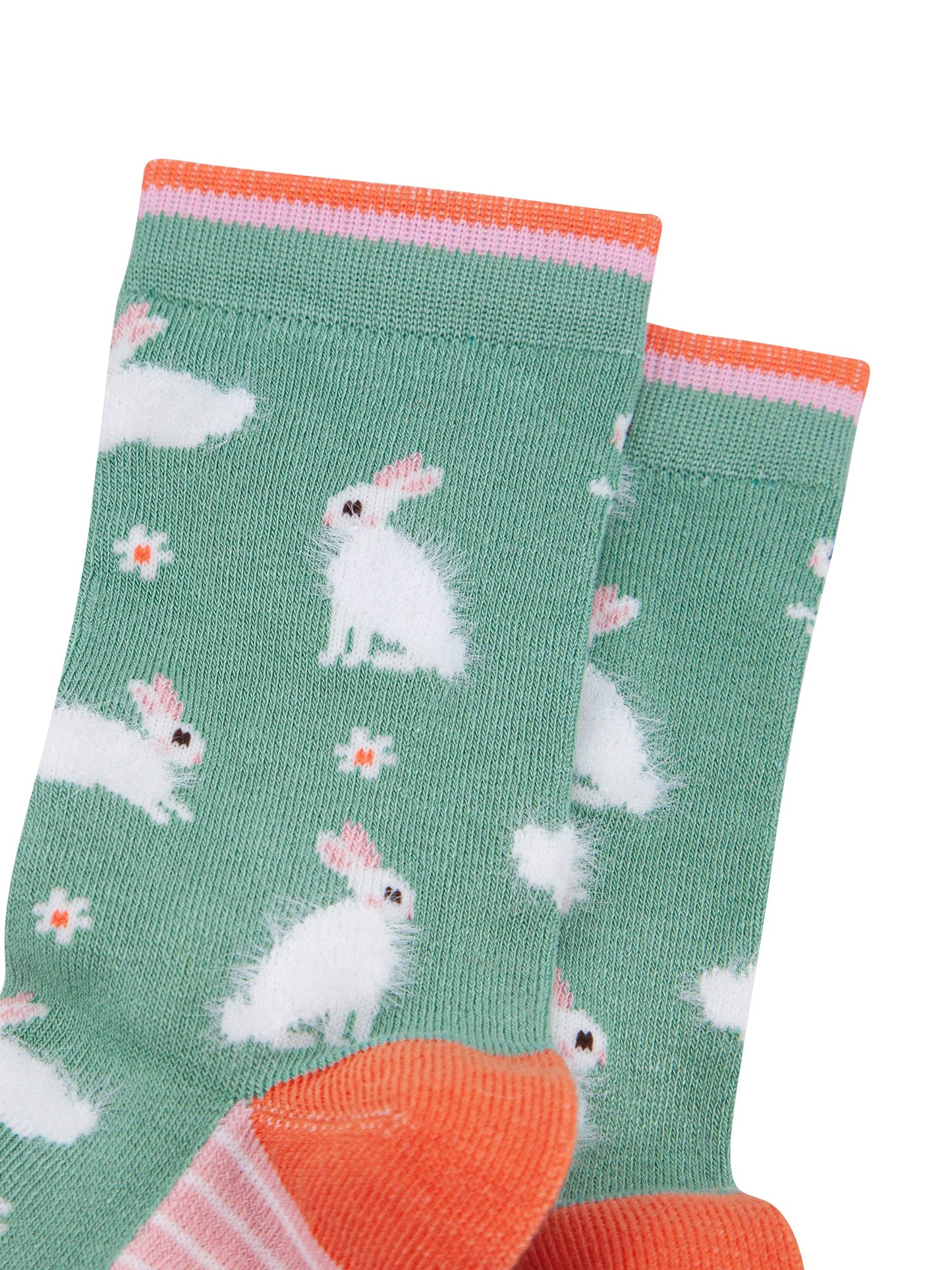 Bunny-Rabbit-Floral-Fluffy-Bamboo-Socks-in-Green-Closeup