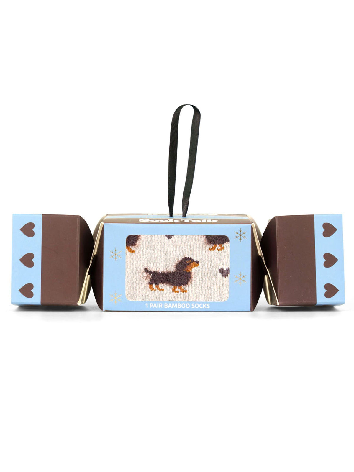 Sausage-Dog-Fluffy-Bamboo-Crew-Socks-Christmas-Cracker-Gift-Box-in-Cream
