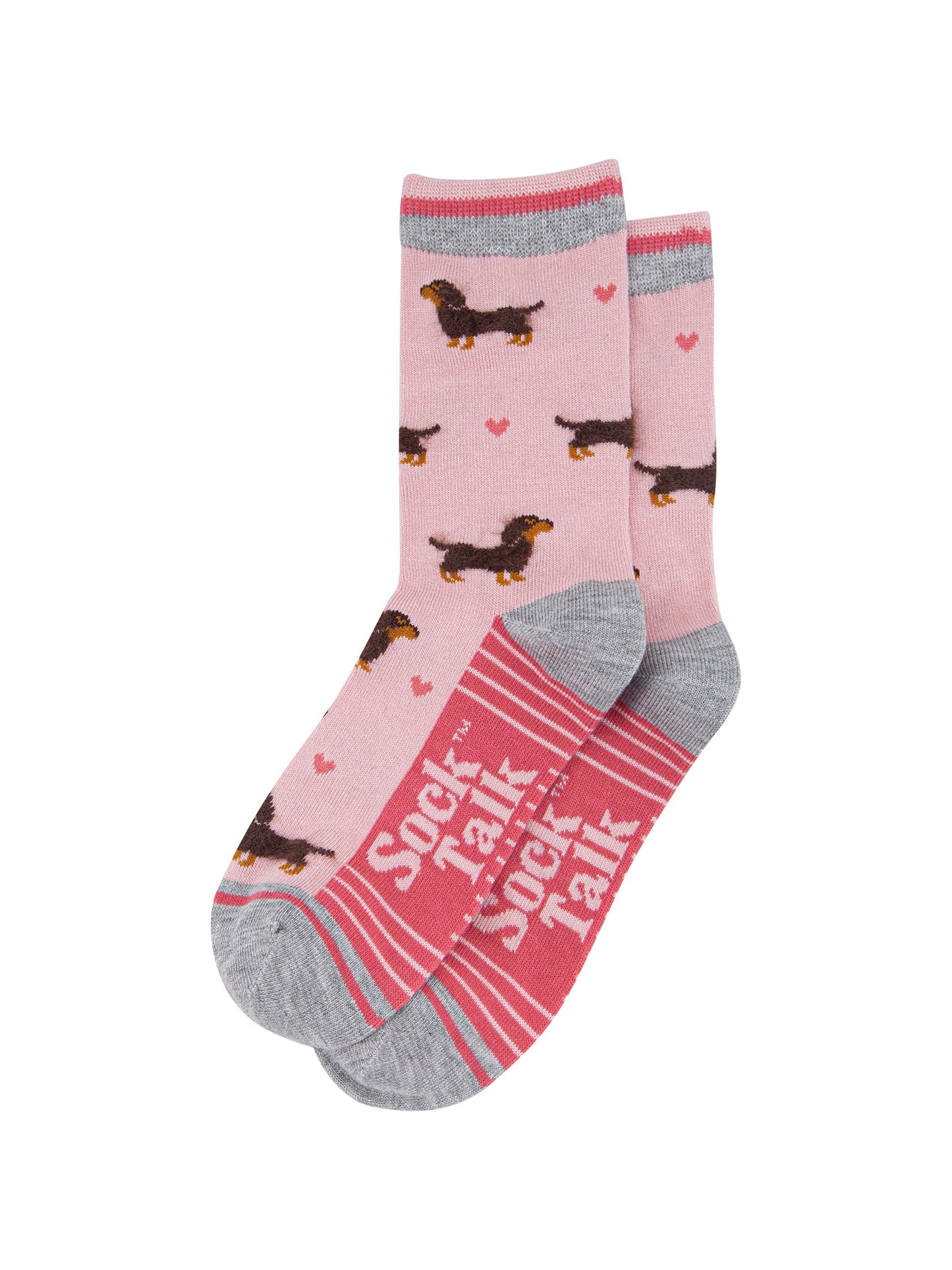 Sausage-Dogs-Hearts-Fluffy-Bamboo-Socks-in-Pink-Lying-Flat