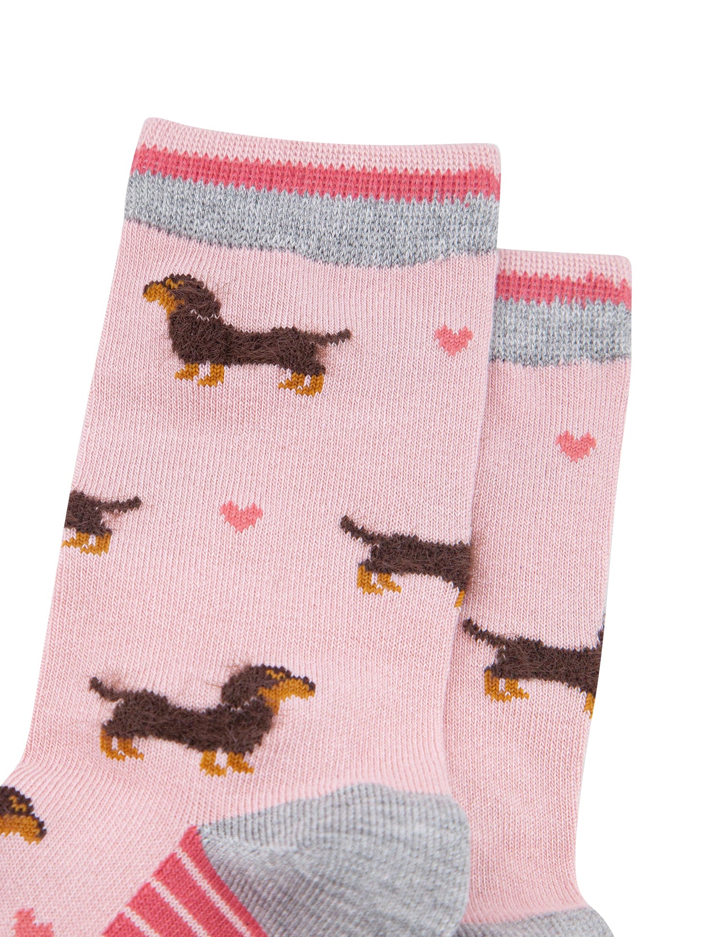Sausage-Dogs-Hearts-Fluffy-Bamboo-Socks-in-Pink-Closeup