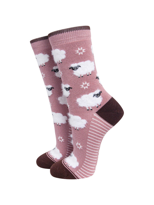 Pink-Sheep-Women's-Fluffy-Bamboo-Socks-On-Mannequin
