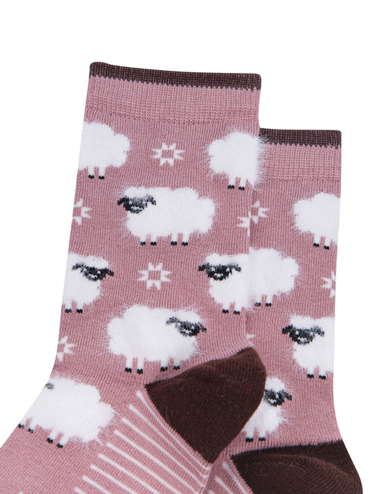 Pink-Sheep-Women's-Fluffy-Bamboo-Socks-Close-Up