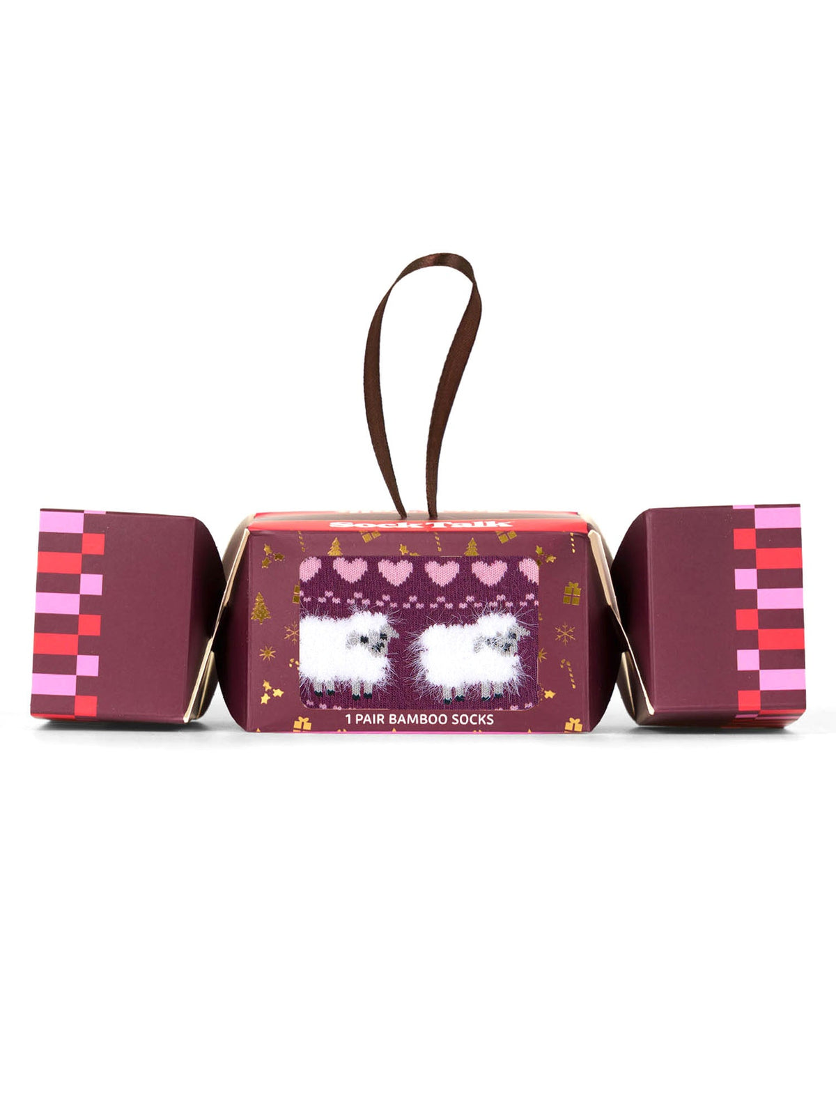 Sheep-Fair-isle-Fluffy-Bamboo-Crew-Socks-Christmas-Cracker-Gift-Box-in-Berry