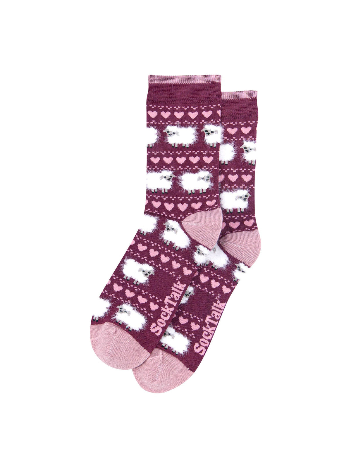 Sheep-Fair-isle-Fluffy-Bamboo-Crew-Socks-Christmas-Cracker-Gift-Box-in-Berry