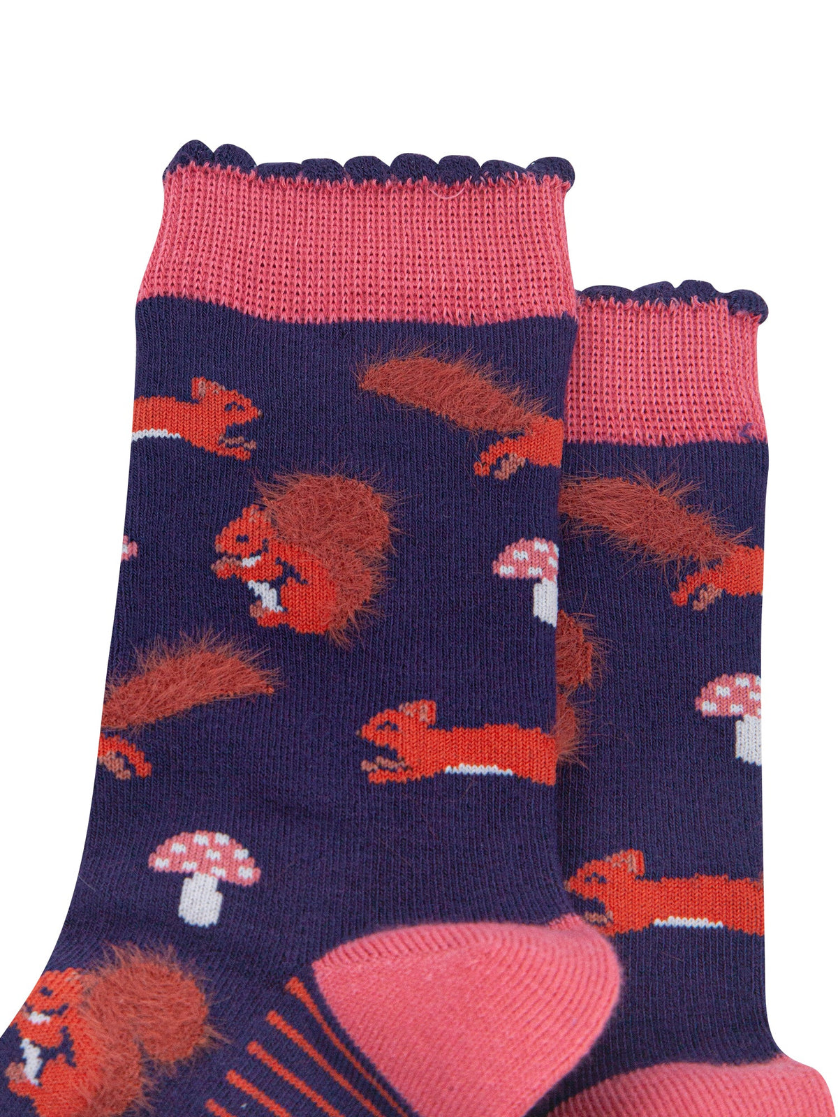 Navy-Squirrel-Women's-Fluffy-Bamboo-Socks-Close-Up