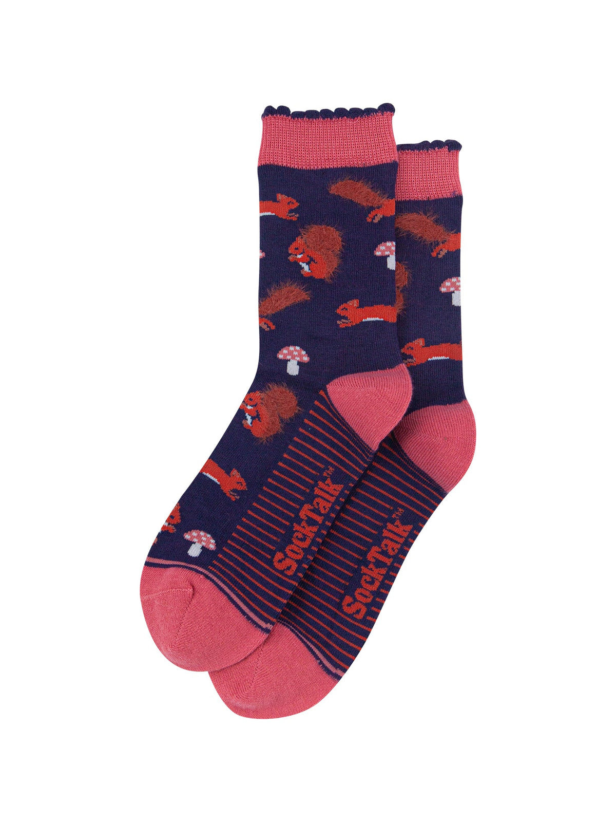 Navy-Squirrel-Women's-Fluffy-Bamboo-Socks-Laid-Flat