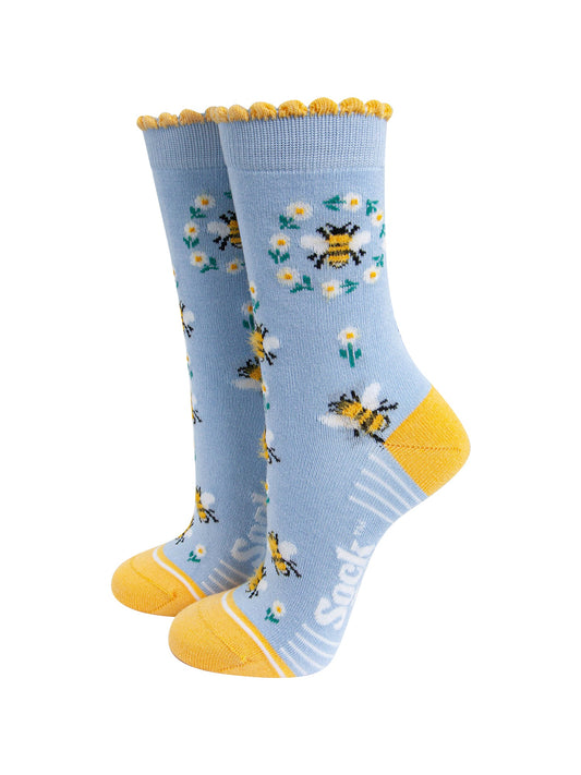 Bee-Wreath-Fluffy-Bamboo-Socks-in-Blue-Mannequin
