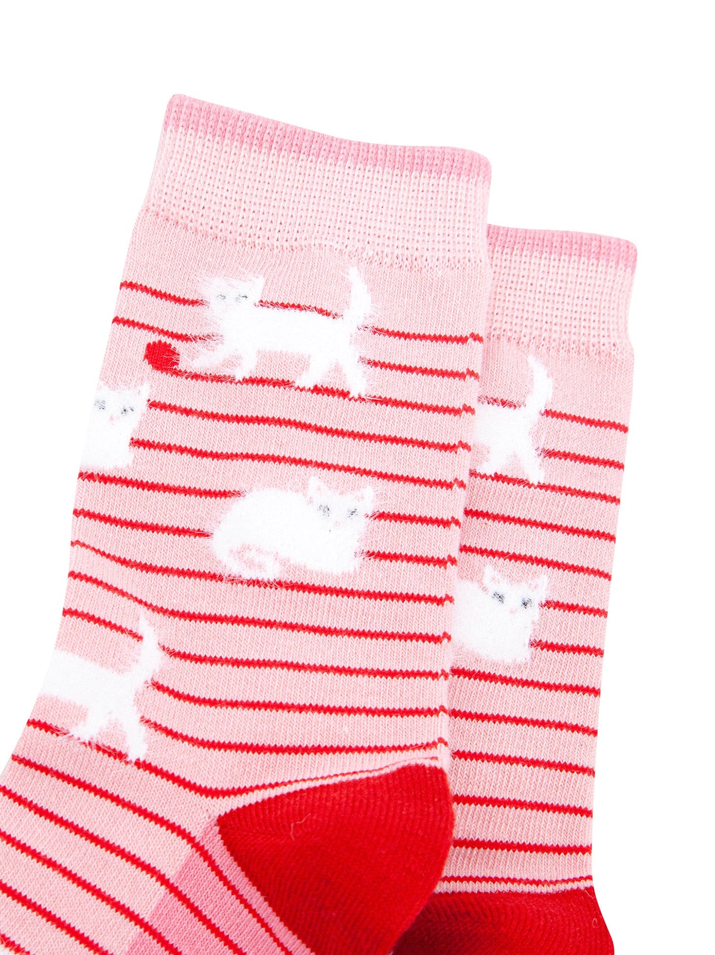 Cat-Stripe-Bamboo-Fluffy-Crew-Socks-for-Women-Pink-Close-Up