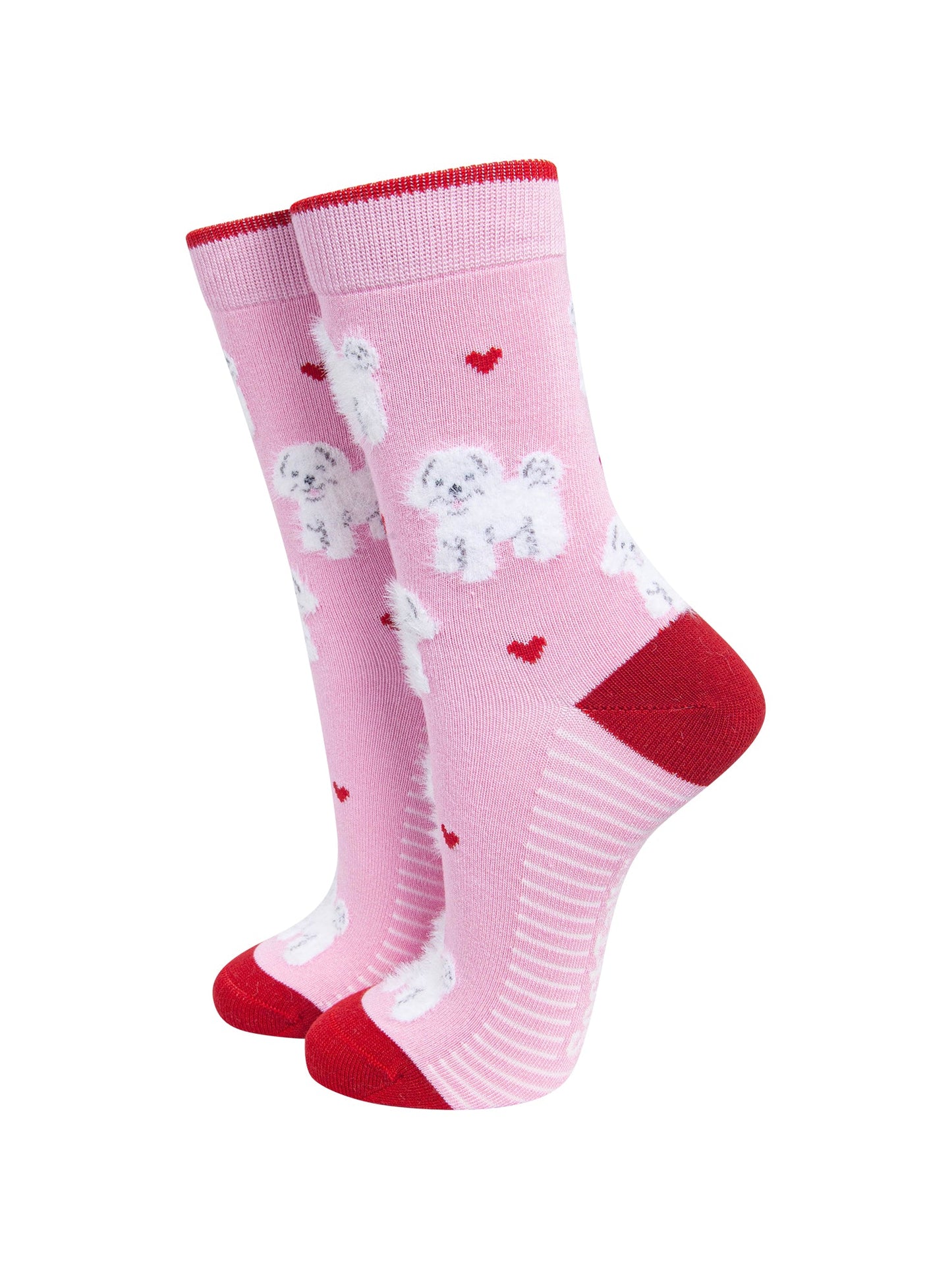 Pink-Dog-Women's-Fluffy-Bamboo-Socks-On-Mannequin