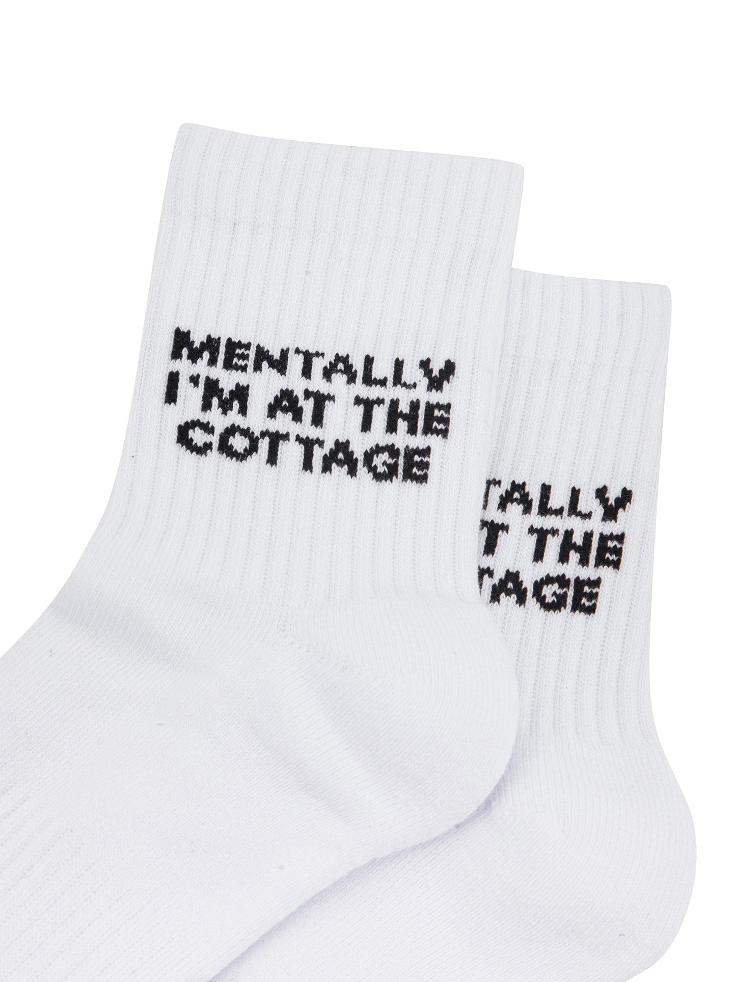 Mentally-I'm-At-The-Cottage-Organic-Cotton-Sports-Socks-in-White-Close-Up