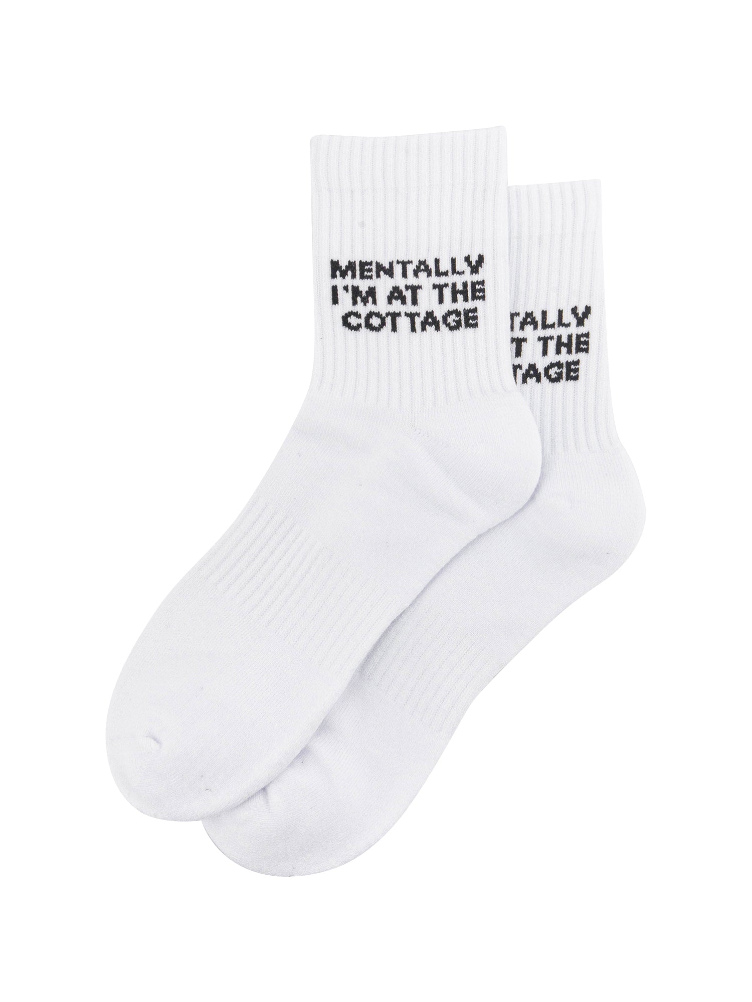 Mentally-I'm-At-The-Cottage-Organic-Cotton-Sports-Socks-in-White-Laid-Flat