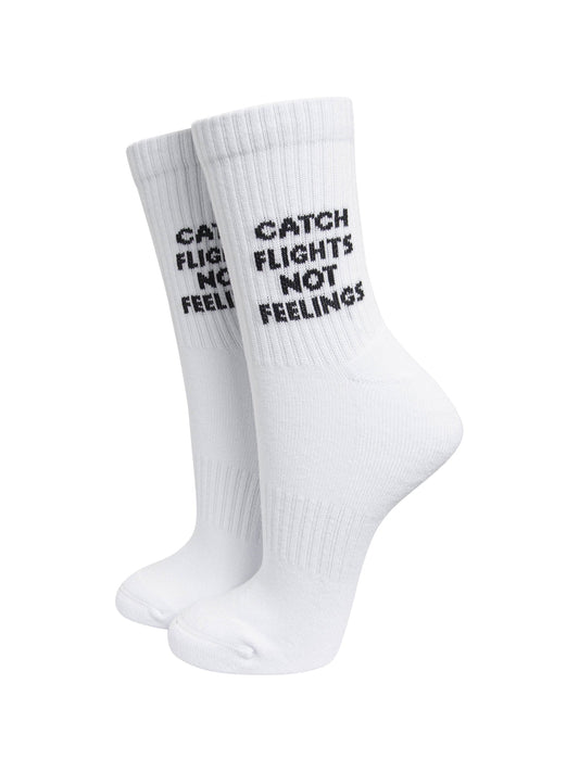 Catch-Flights-Not-Feelings-Organic-Cotton-Sports-Socks-in-White-On-Mannequin