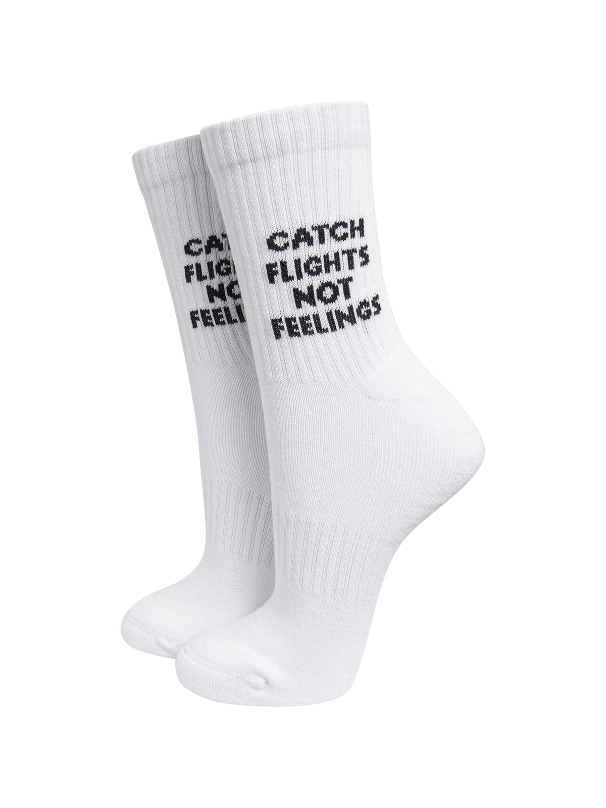 Catch-Flights-Not-Feelings-Organic-Cotton-Sports-Socks-in-White-On-Mannequin