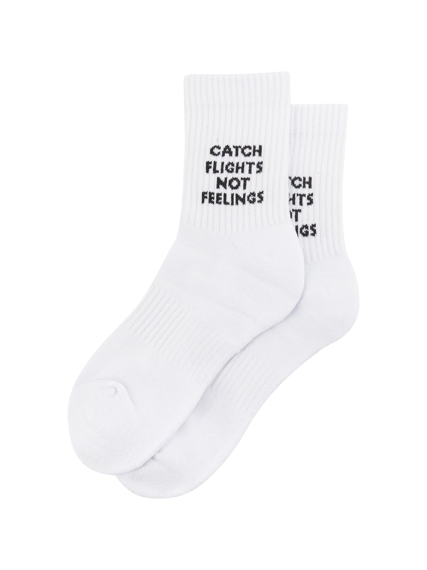 Catch-Flights-Not-Feelings-Organic-Cotton-Sports-Socks-in-White-Laid-Flat