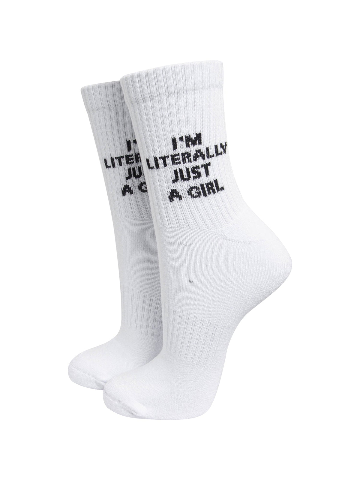 I'm-Literally-Just-A-Girl-Organic-Cotton-Sports-Socks-in-White-On-Mannequin