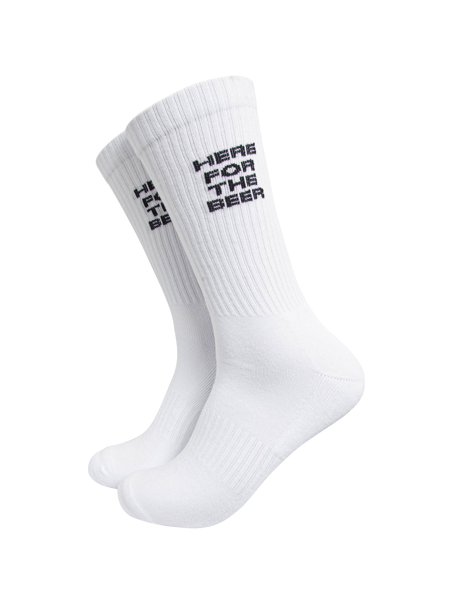 Here-for-The-Beer-Organic-Cotton-Sports-Socks-in-White-On-Mannequin