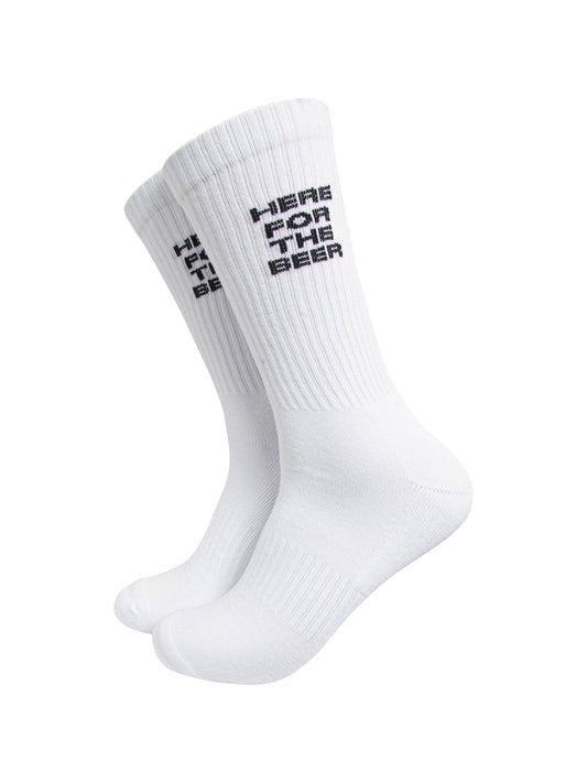 Here-for-The-Beer-Organic-Cotton-Sports-Socks-in-White-On-Mannequin