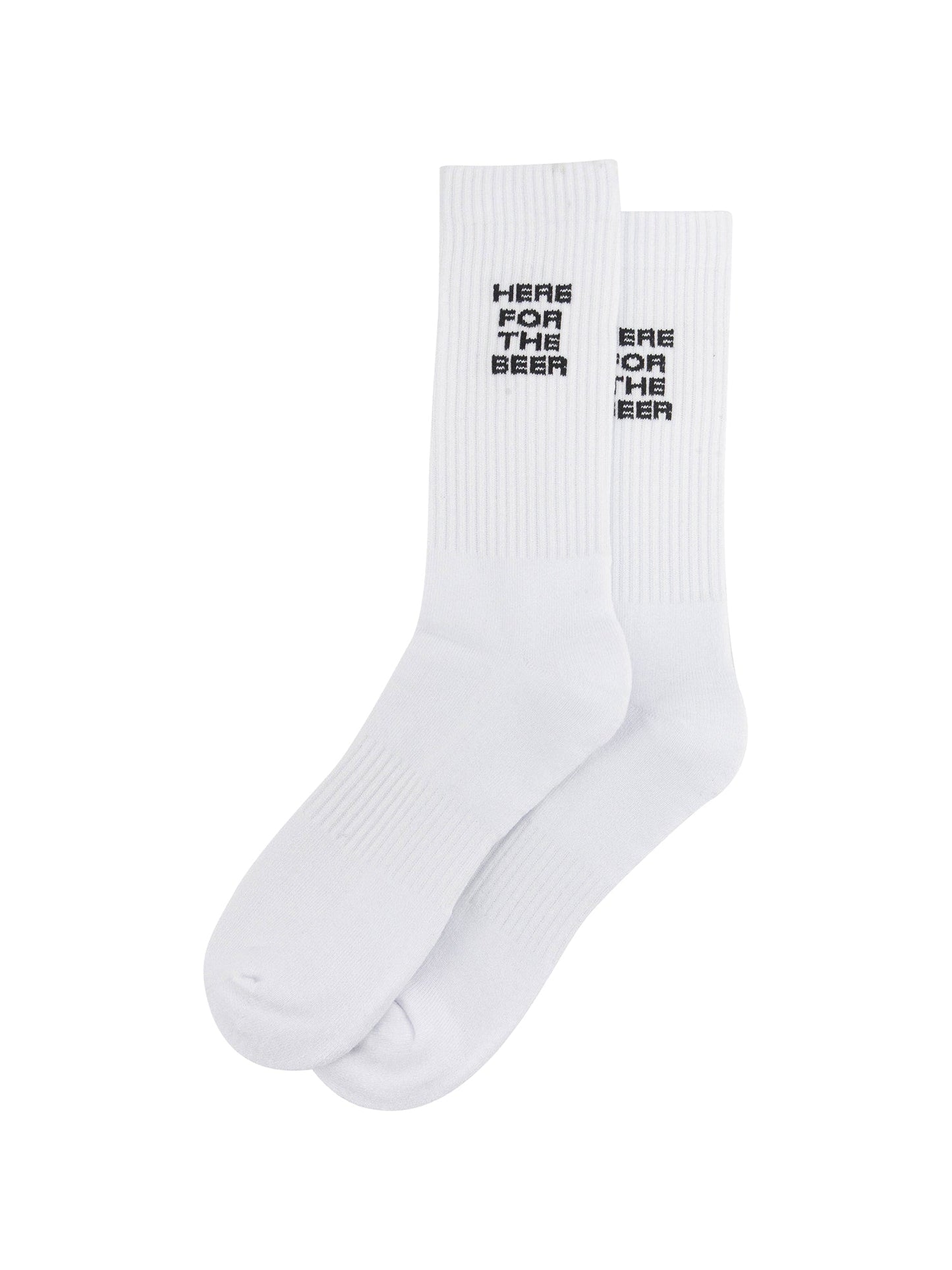 Here-for-The-Beer-Organic-Cotton-Sports-Socks-in-White-Laid-Flat
