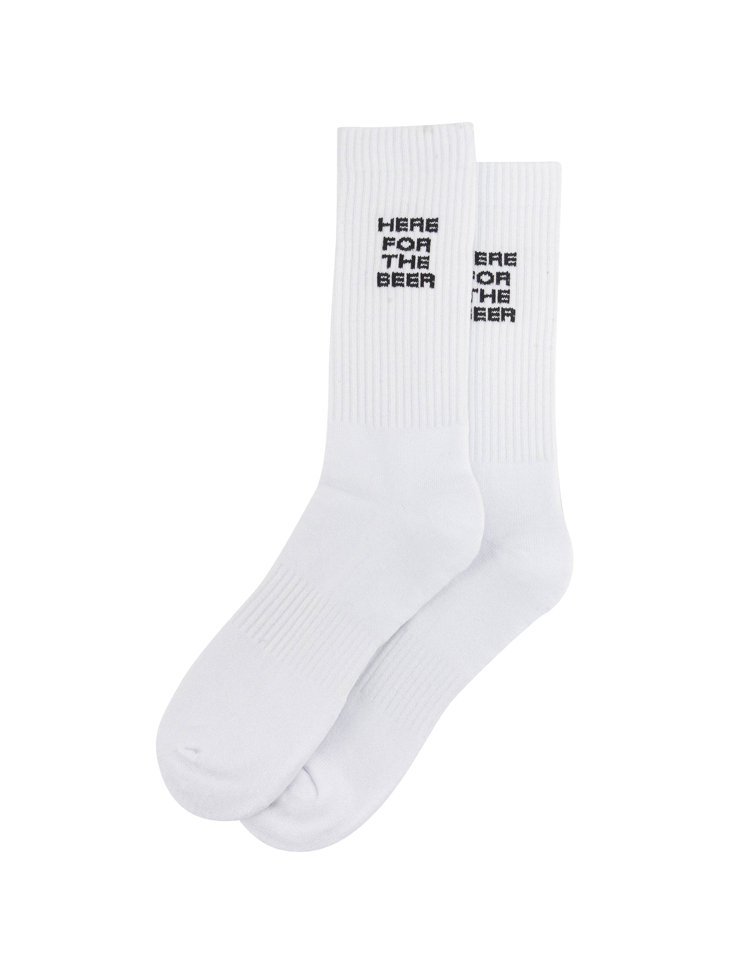 Here-for-The-Beer-Organic-Cotton-Sports-Socks-in-White-Laid-Flat
