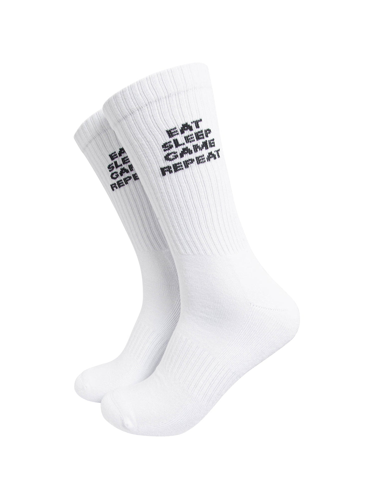 Eat-Sleep-Game-Repeat-Organic-Cotton-Sports-Socks-in-White-On-Mannequin