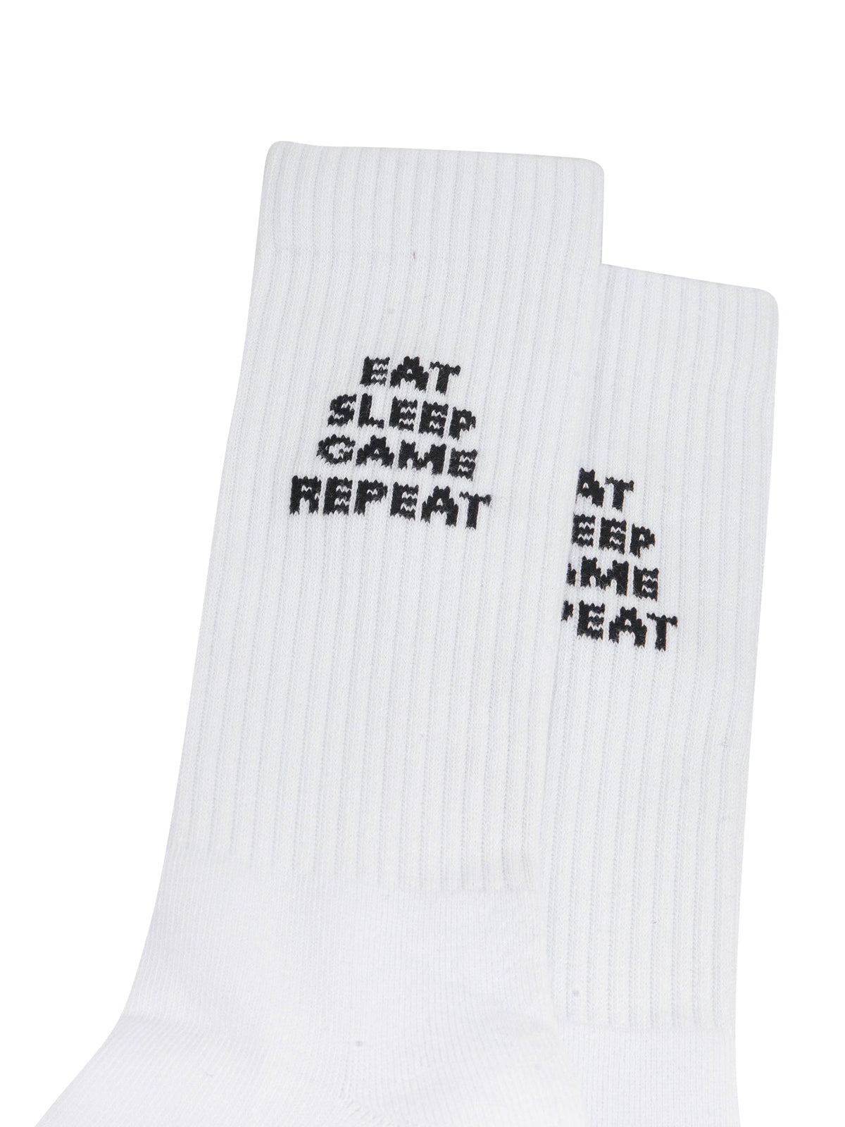 Eat-Sleep-Game-Repeat-Organic-Cotton-Sports-Socks-in-White-Close-Up