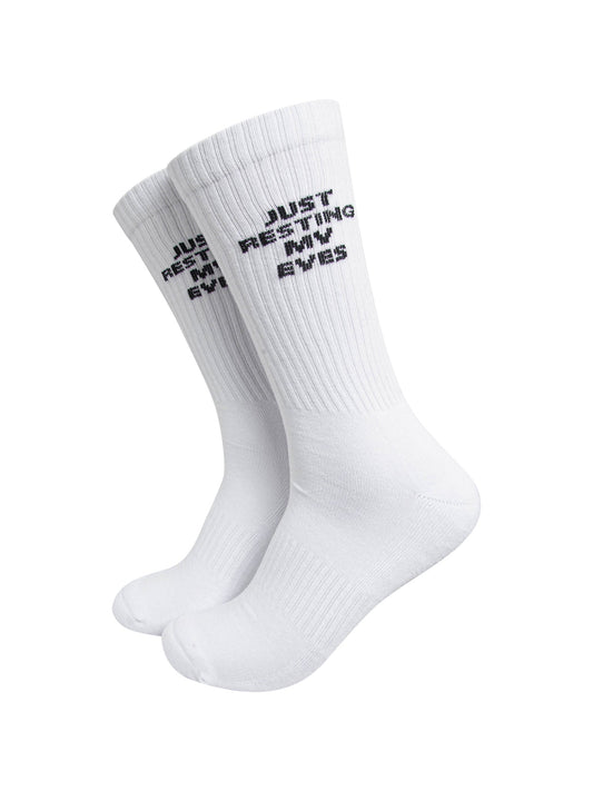 Just-Resting-My-Eyes-Organic-Cotton-Sports-Socks-in-White-On-Mannequin