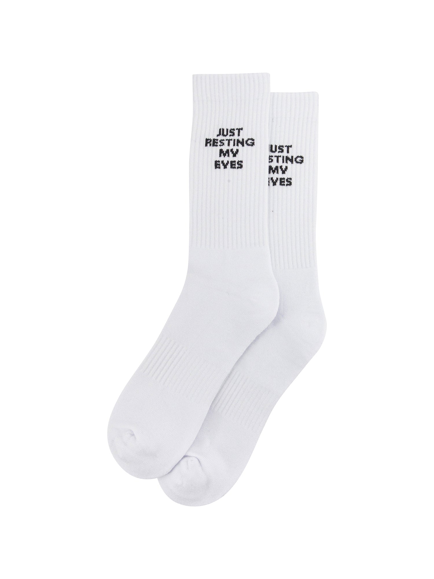 Just-Resting-My-Eyes-Organic-Cotton-Sports-Socks-in-White-Laid-Flat
